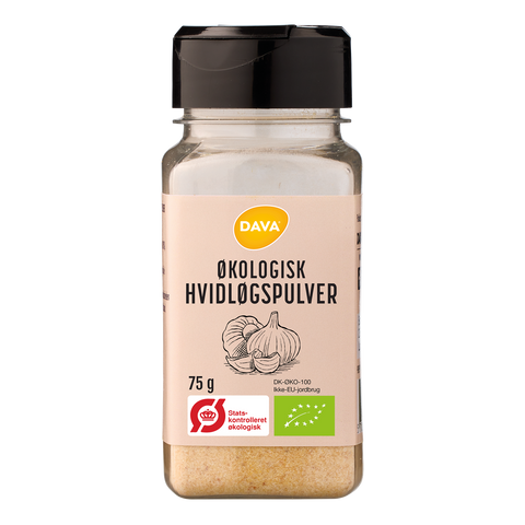 DAVA øko stodt hvidløgspulver 75 g i plastikbøtte